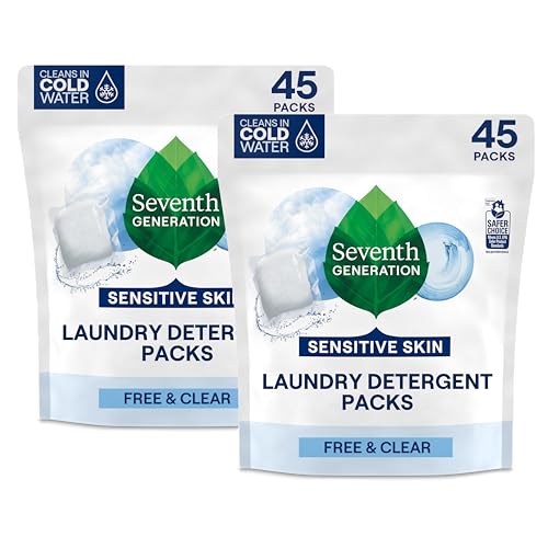 Seventh Generation Laundry Detergent Packs Free Clear 90 Loads 2 pouches 45 Ct EA