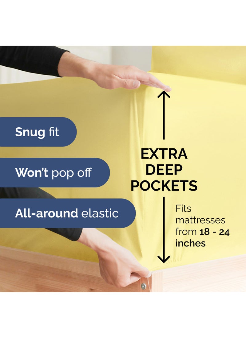 Extra Deep Split King Sheet Set - 7 Piece Breathable and Cooling Sheets - Hotel Luxury Bed Sheets Set - Easy Fit - Soft  Wrinkle Free and Comfy Sheets Set - Yellow Sheet Set with Extra Deep Pockets