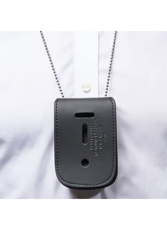 Perfect Fit Shield Wallets - Police Badge Holder With Neck Chain For Police Badge And Id, Universal Rectangle Badge Shield And Id Necklace, Black Leather - Image 1