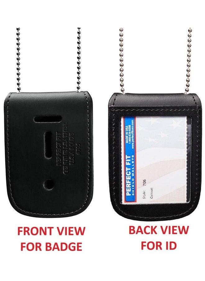 Perfect Fit Shield Wallets - Police Badge Holder With Neck Chain For Police Badge And Id, Universal Rectangle Badge Shield And Id Necklace, Black Leather - Image 1