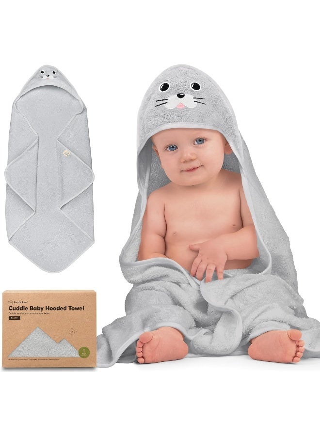 KeaBabies Hooded Baby Towel for Newborn - Viscose Derived from Bamboo Large Baby Bath Towels with Hood for Boys, Girls, Toddler, Extra Absorbent & Soft Newborn Bath Essentials (Seal, Regular) - Image 1