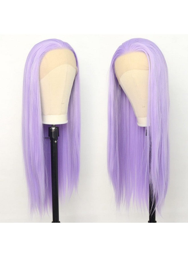 لوويجز باروكة أمامية من الدانتيل باللون الأرجواني الفاتح، باروكة بديلة من الألياف الصناعية المقاومة للحرارة، شعر أرجواني فاتح، شعر مستعار عالي الحرارة، للارتداء اليومي (22 بوصة، أرجواني، مستقيم) - Image 3