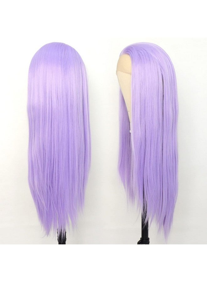 لوويجز باروكة أمامية من الدانتيل باللون الأرجواني الفاتح، باروكة بديلة من الألياف الصناعية المقاومة للحرارة، شعر أرجواني فاتح، شعر مستعار عالي الحرارة، للارتداء اليومي (22 بوصة، أرجواني، مستقيم) - Image 5