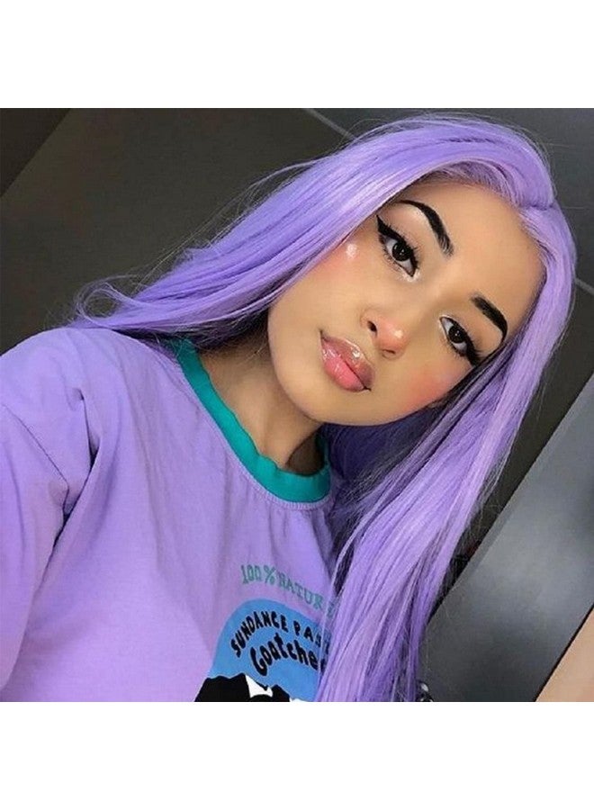 لوويجز باروكة أمامية من الدانتيل باللون الأرجواني الفاتح، باروكة بديلة من الألياف الصناعية المقاومة للحرارة، شعر أرجواني فاتح، شعر مستعار عالي الحرارة، للارتداء اليومي (22 بوصة، أرجواني، مستقيم) - Image 2