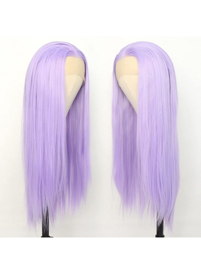 لوويجز باروكة أمامية من الدانتيل باللون الأرجواني الفاتح، باروكة بديلة من الألياف الصناعية المقاومة للحرارة، شعر أرجواني فاتح، شعر مستعار عالي الحرارة، للارتداء اليومي (22 بوصة، أرجواني، مستقيم) - Image 4