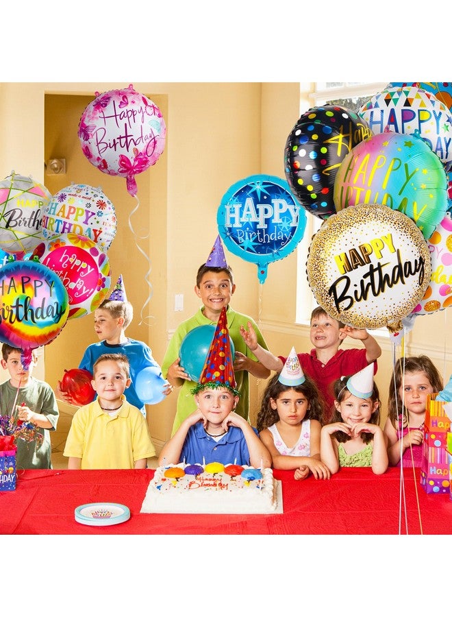 Fowecelt 100 Pcs Happy Birthday Aluminum Foil Balloons for Birthday Party Decoration Supplies, 18 Inches Round Helium Floating Mylar Balloon (20 Patterns) - Image 3