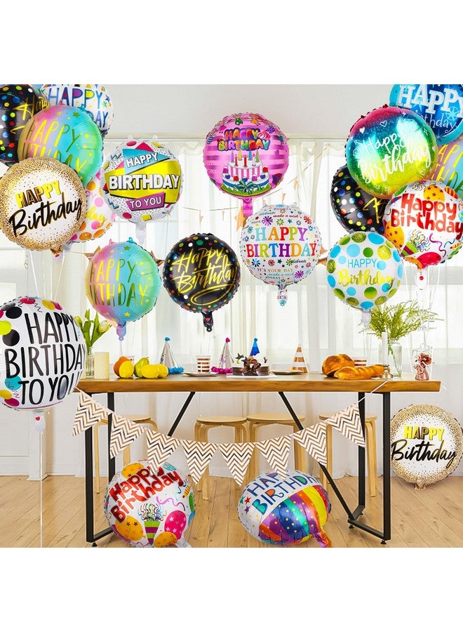 Fowecelt 100 Pcs Happy Birthday Aluminum Foil Balloons for Birthday Party Decoration Supplies, 18 Inches Round Helium Floating Mylar Balloon (20 Patterns) - Image 5