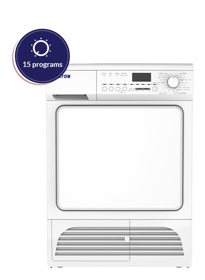 Arrow - 8Kg Clothes Dryer, Energy Efficiency E, 15 Programs + 5 Buttons, LED Display, 2500W Rated Power, 2200W Heater Power, 150° Door Open Angle, Anti-Crease Function | Model Name: RO-08GDC - Image 1