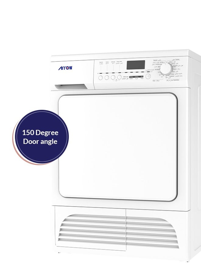 Arrow - 8Kg Clothes Dryer, Energy Efficiency E, 15 Programs + 5 Buttons, LED Display, 2500W Rated Power, 2200W Heater Power, 150° Door Open Angle, Anti-Crease Function | Model Name: RO-08GDC - Image 1