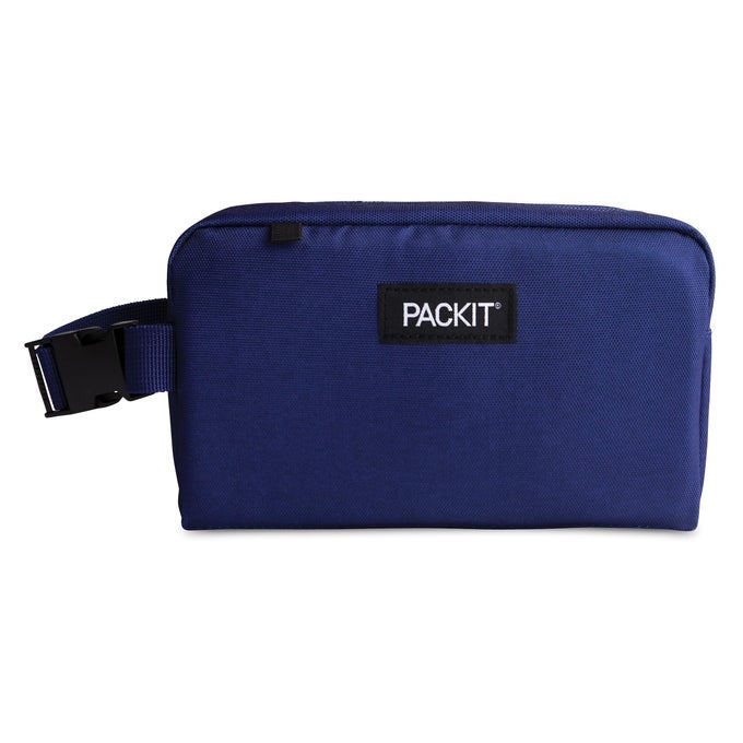 FREEZABLE SNACK BOX TRUE BLUE BUILT WITH ECOFREEZE TECHNOLOGY COLLAPSIBLE REUSABLE ZIP CLOSURE WITH BUCKLE HANDLE DESIGNED FOR WORK SNACKS FRESH SNACKS ON THE GO ADULTS AND ALL AGES