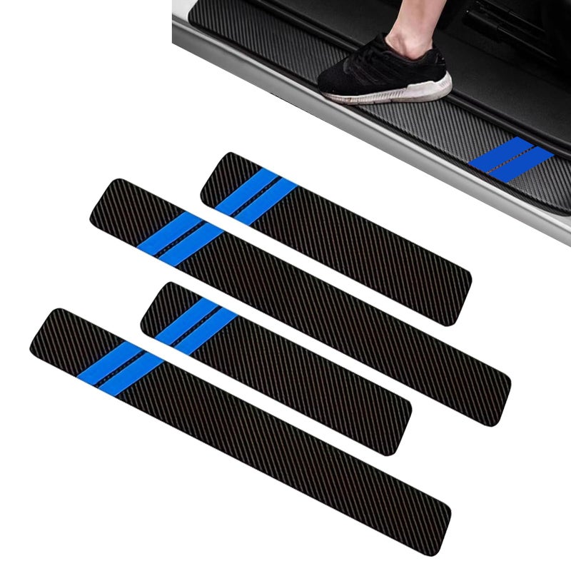 Ferianl 4PCS Door Sill Protector Compatible with Dodge Charger Challenger Fiber Leather Door Sill Guard Decoration Stickers Universal for SUV Sedan Blue Black - Image 3