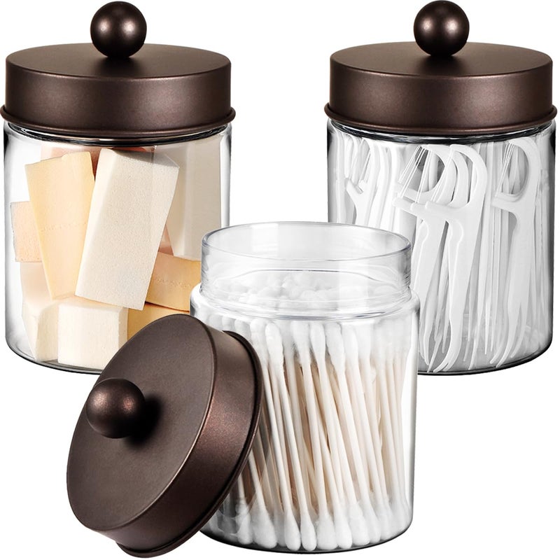 Komashr 3PC Farmhouse Decor Qtip Holder Apothecary Jars Bathroom Vanity Storage Organizer Countertop Canister Container Cute Stickers for Cotton Swab BallPadFloss Paper Clips BronzePlastic - Image 2