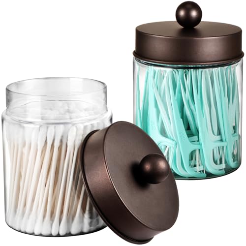Komashr 3PC Farmhouse Decor Qtip Holder Apothecary Jars Bathroom Vanity Storage Organizer Countertop Canister Container Cute Stickers for Cotton Swab BallPadFloss Paper Clips BronzePlastic - Image 3
