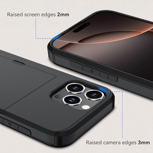 Qinmay Compatible with iPhone 16 Pro Case with Card Holder, Dual Layer Shockproof,Heavy Duty Protective Hidden Slot Slim Wallet Phone Cover，Black - Image 4