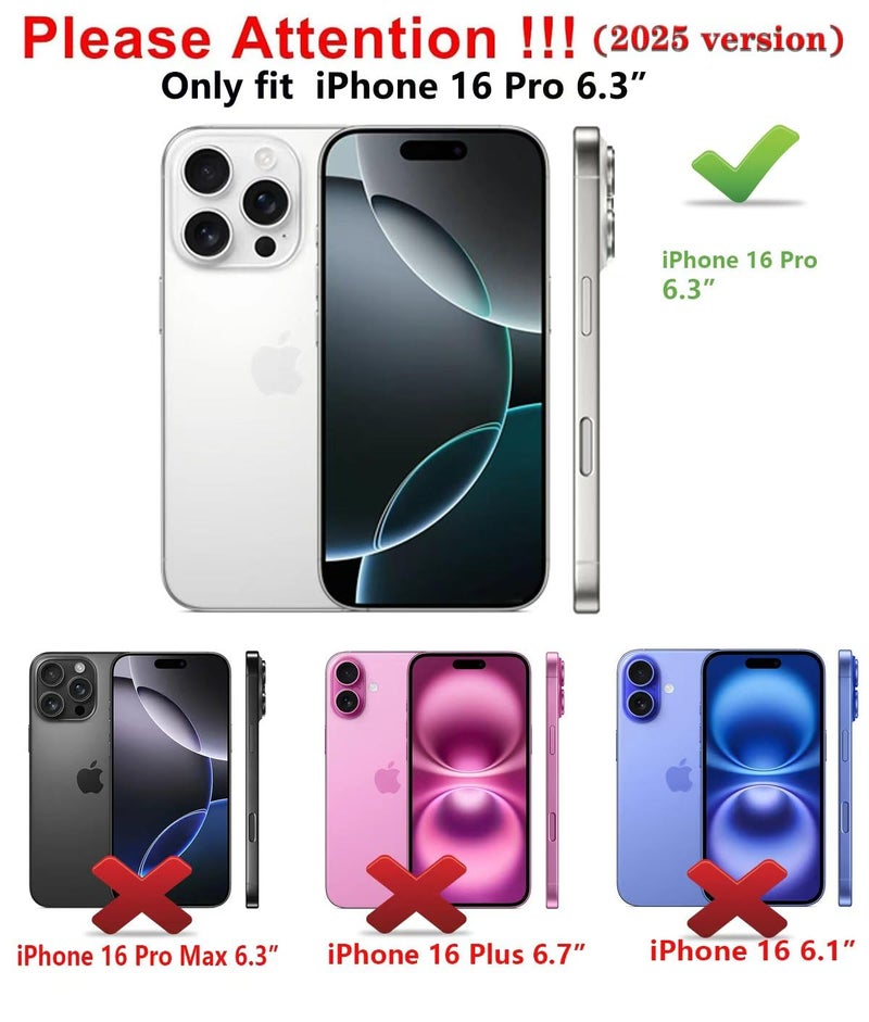 Qinmay Compatible with iPhone 16 Pro Case with Card Holder, Dual Layer Shockproof,Heavy Duty Protective Hidden Slot Slim Wallet Phone Cover，Black - Image 2