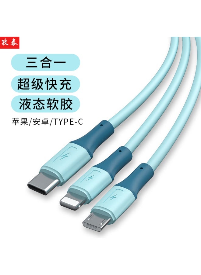 Zitai In-1 Super Fast Charging 100w/66w/40w Apple Huawei Xiaomi Android Phone Charger Cable Iphone 14/13 One For Three 1m Liquid Blue - Image 1