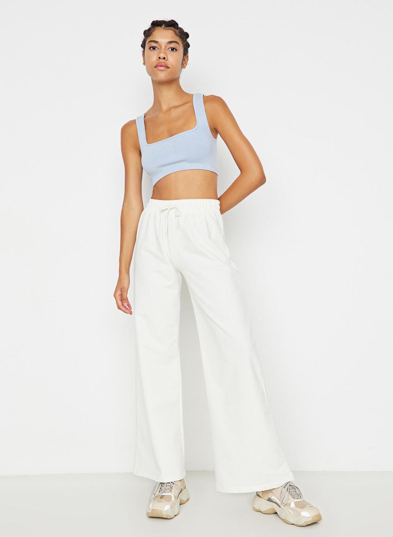 trendyol Cotton Wide-Leg Fine Knit Sports Tracksuit Bottoms - White - Image 2