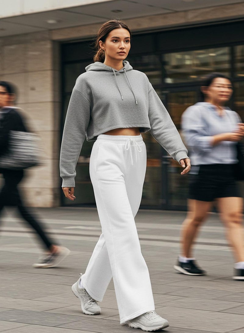 trendyol Cotton Wide-Leg Fine Knit Sports Tracksuit Bottoms - White - Image 1