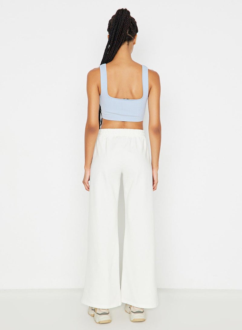 trendyol Cotton Wide-Leg Fine Knit Sports Tracksuit Bottoms - White - Image 5