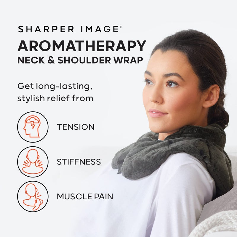 Sharper Image Heated Neck & Shoulder Wrap - Microwavable Warm & Cooling Plush Pad, Scented Aromatherapy (100% Natural Lavender & Herb Spa Blend), Pain Tension Headache Relief Therapy, Gift for Women - Image 2