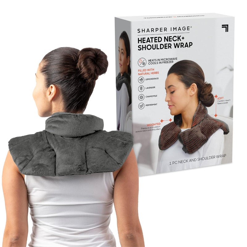 Sharper Image Heated Neck & Shoulder Wrap - Microwavable Warm & Cooling Plush Pad, Scented Aromatherapy (100% Natural Lavender & Herb Spa Blend), Pain Tension Headache Relief Therapy, Gift for Women - Image 1