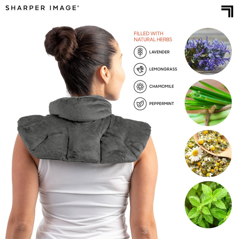 Sharper Image Heated Neck & Shoulder Wrap - Microwavable Warm & Cooling Plush Pad, Scented Aromatherapy (100% Natural Lavender & Herb Spa Blend), Pain Tension Headache Relief Therapy, Gift for Women - Image 4