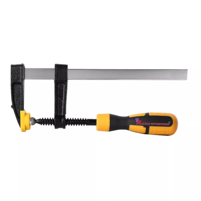 Malfah Enterprises Malfah F Clamp 32 Rubberized Handle and Surface Protection PVC Cover Better Grip Metal for Woodworking Glass Welding Works 120X800 48X32 YELLOW 4 pc  - Image 1