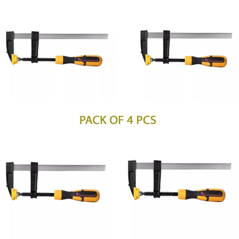 Malfah Enterprises Malfah F Clamp 32 Rubberized Handle and Surface Protection PVC Cover Better Grip Metal for Woodworking Glass Welding Works 120X800 48X32 YELLOW 4 pc  - Image 4