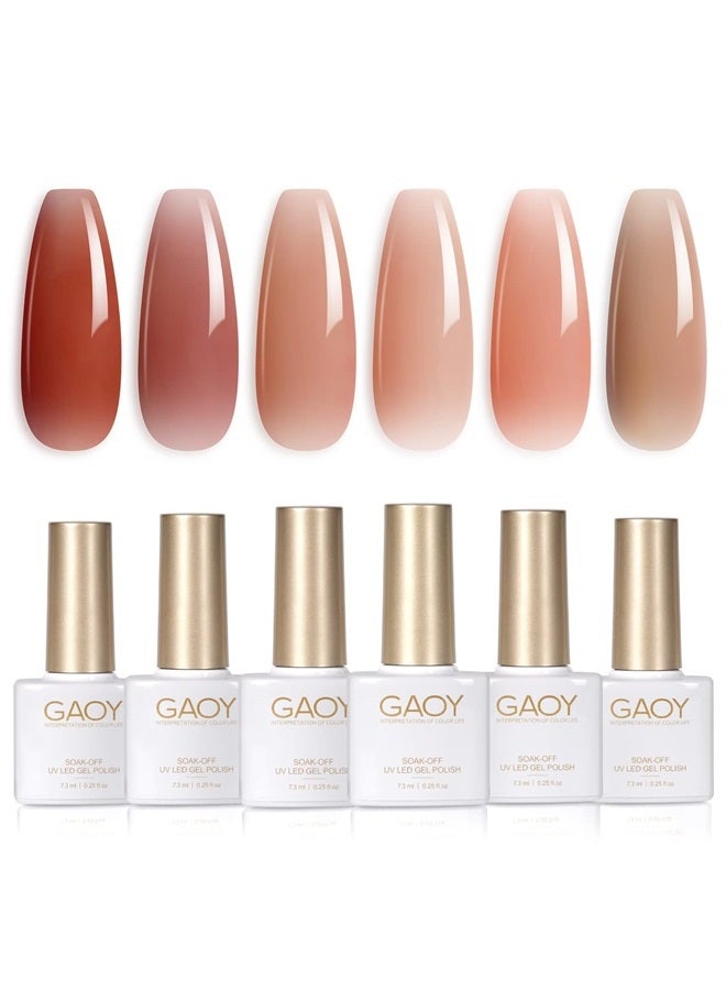 GAOY Icy Jelly Gel Nail Polish Set of 6 Colors Including Red Pink Nude Gel Polish Kit UV LED Soak Off Polish Home DIY Manicure Nail Salon Varnish - Image 1
