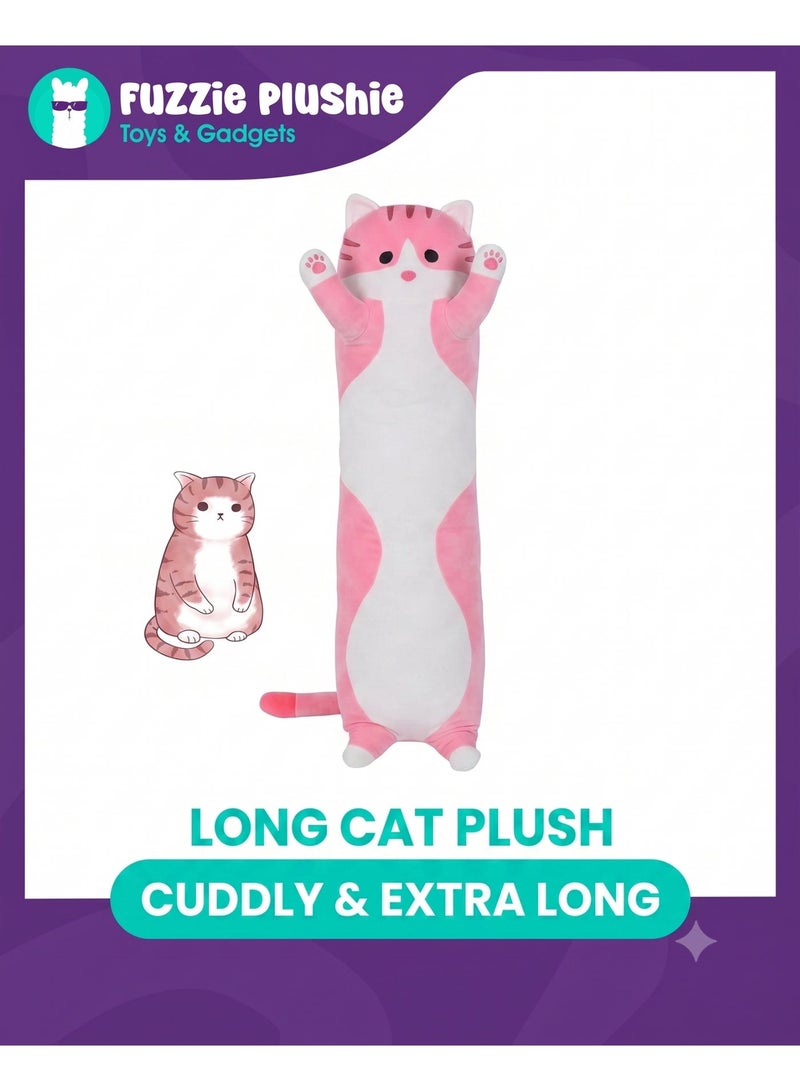 FUZZIE PLUSHIE 70 Cm Pink Long Cat Plush Body Pillow Kawaii Cat Stuffed Toy, Cute Soft Plush Animal Doll, Plushies Decorations for Video Game Fans, Kitten Plush Throw Pillow Doll Gift for Girlfriend & Kid - Image 1