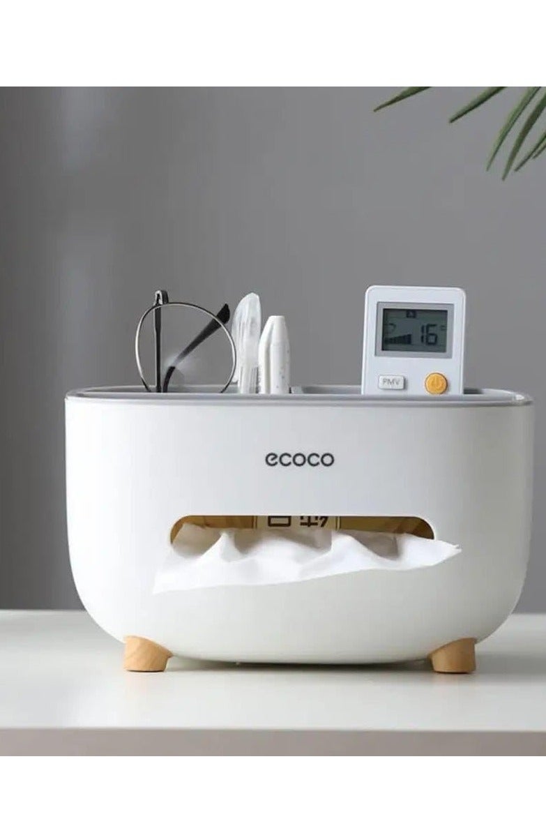 ecoco Ecoco 3-in-1 Multi-Purpose Desk Organizer – Sleek and modern design combining a tissue box with a holder for remote controls, glasses, pens, and other small office essentials. Perfect for use in the home, office, living room, or bedroom. Helps declutter your space and keep your items within easy reach. - Image 1