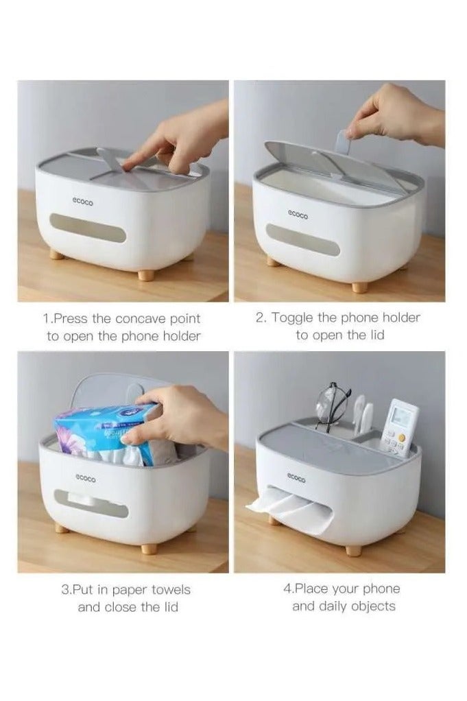 ecoco Ecoco 3-in-1 Multi-Purpose Desk Organizer – Sleek and modern design combining a tissue box with a holder for remote controls, glasses, pens, and other small office essentials. Perfect for use in the home, office, living room, or bedroom. Helps declutter your space and keep your items within easy reach. - Image 3