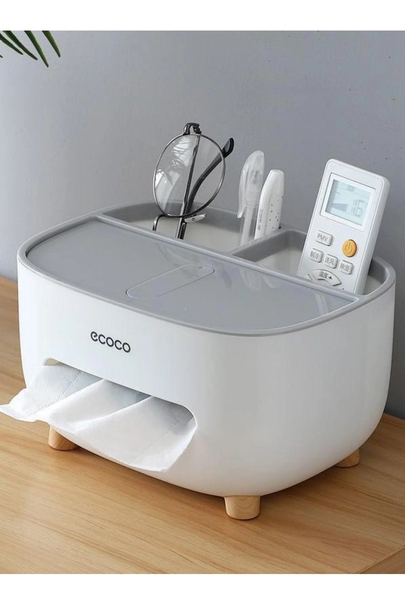 ecoco Ecoco 3-in-1 Multi-Purpose Desk Organizer – Sleek and modern design combining a tissue box with a holder for remote controls, glasses, pens, and other small office essentials. Perfect for use in the home, office, living room, or bedroom. Helps declutter your space and keep your items within easy reach. - Image 2