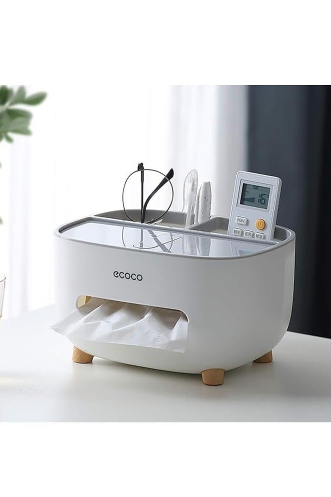 ecoco Ecoco 3-in-1 Multi-Purpose Desk Organizer – Sleek and modern design combining a tissue box with a holder for remote controls, glasses, pens, and other small office essentials. Perfect for use in the home, office, living room, or bedroom. Helps declutter your space and keep your items within easy reach. - Image 4
