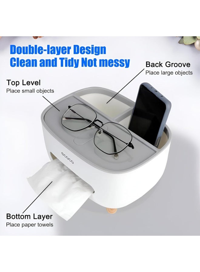 إيكوكو علبة مناديل متعددة الاستخدام مع منظم طاولة – تصميم عصري بغطاء علوي – حافظة مناديل مع حامل موبايل لتوفير المساحة – منظم مكتبي لتخزين الهاتف، ريموت التلفاز، أدوات التجميل والأغراض اليومية – مناسب للمنزل والمكتب -علب مناديل-منظم مكتبي-حامل موبايل-منظم للمنزل و المكتب - Image 4