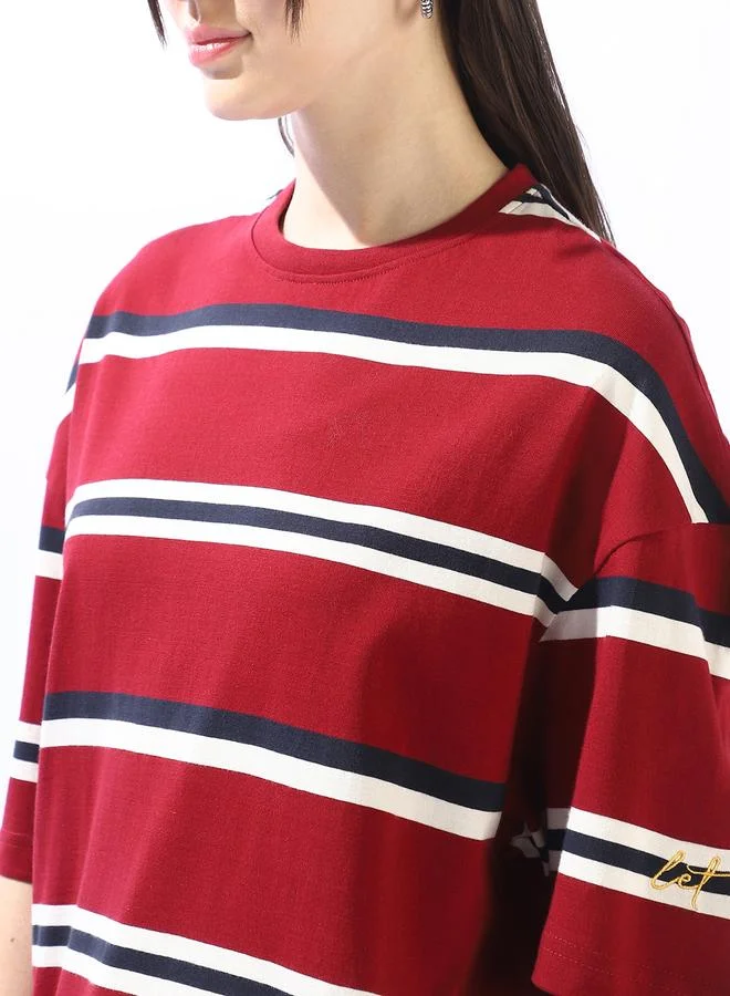 HIGH STAR  Women's Multicolour 100% Cotton Striped Oversized T-Shirt for Women | Best Price UAE