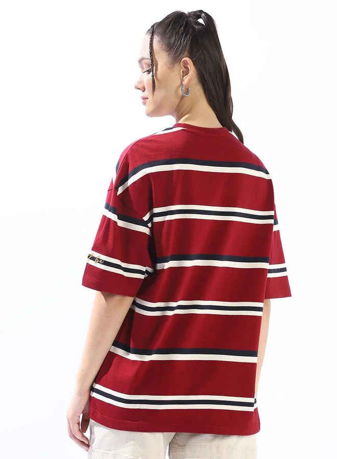 HIGH STAR  Women's Multicolour 100% Cotton Striped Oversized T-Shirt for Women | Best Price UAE