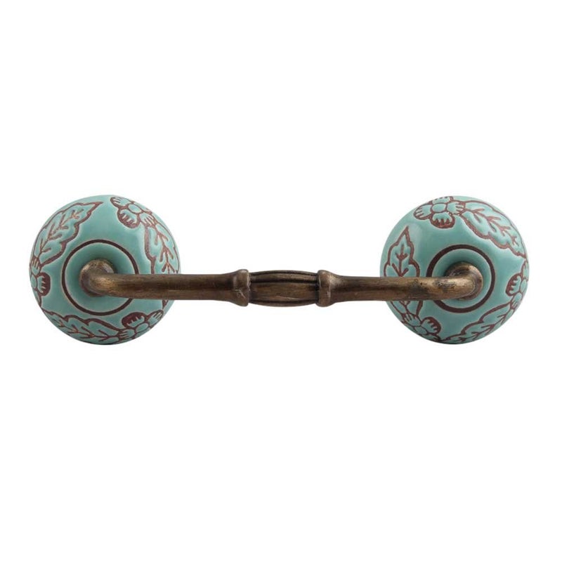 Indian-Shelf IndianShelf 1 Pack Ceramic Green Cabinet Pulls Flower Vintage Kitchen Drawer Handles Door Dresser Handles Antique Hardware 4 Hole to Hole BH208CK1380  - Image 1