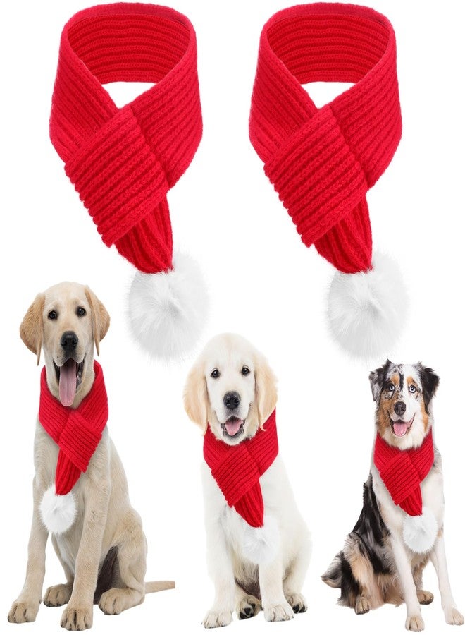 JaGely 2 Pieces Christmas Dog Knitted Scarf Holiday Cute Scarf for Small Medium Cat Xmas Winter Dog Bandanas Decor for Pet (Red,Solid Color) - Image 1