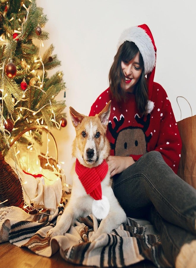 JaGely 2 Pieces Christmas Dog Knitted Scarf Holiday Cute Scarf for Small Medium Cat Xmas Winter Dog Bandanas Decor for Pet (Red,Solid Color) - Image 4
