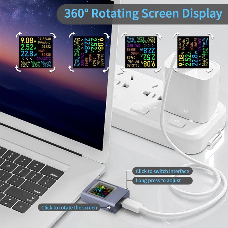 Voltage Current Power Meter Usb C Tester With Pd3 1 Fast Charging Protocols For Laptop Tablet Smartphone Power Bank - Image 4