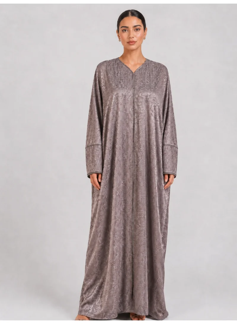 Reem Abayas Animal Print Diamante Detail Abaya with Matching Sheila