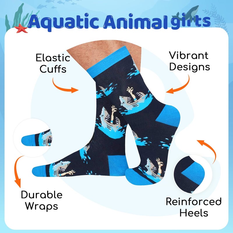 Zmart Funny Shark Gifts for Men - Crazy Shark Socks, Animal Socks Ocean Gifts 4 Pack - Image 2