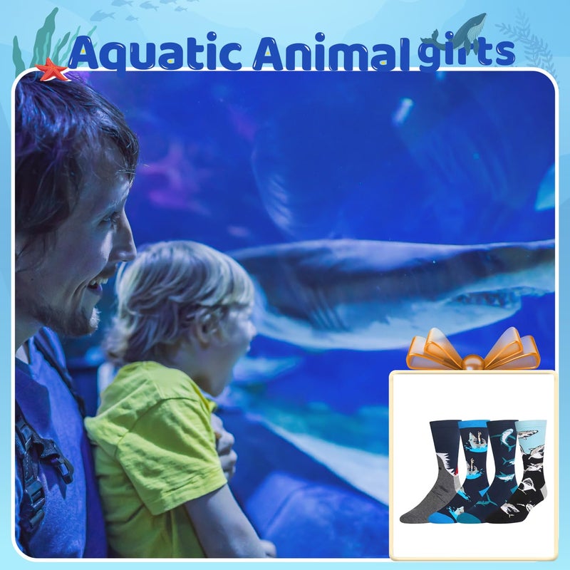 Zmart Funny Shark Gifts for Men - Crazy Shark Socks, Animal Socks Ocean Gifts 4 Pack - Image 5