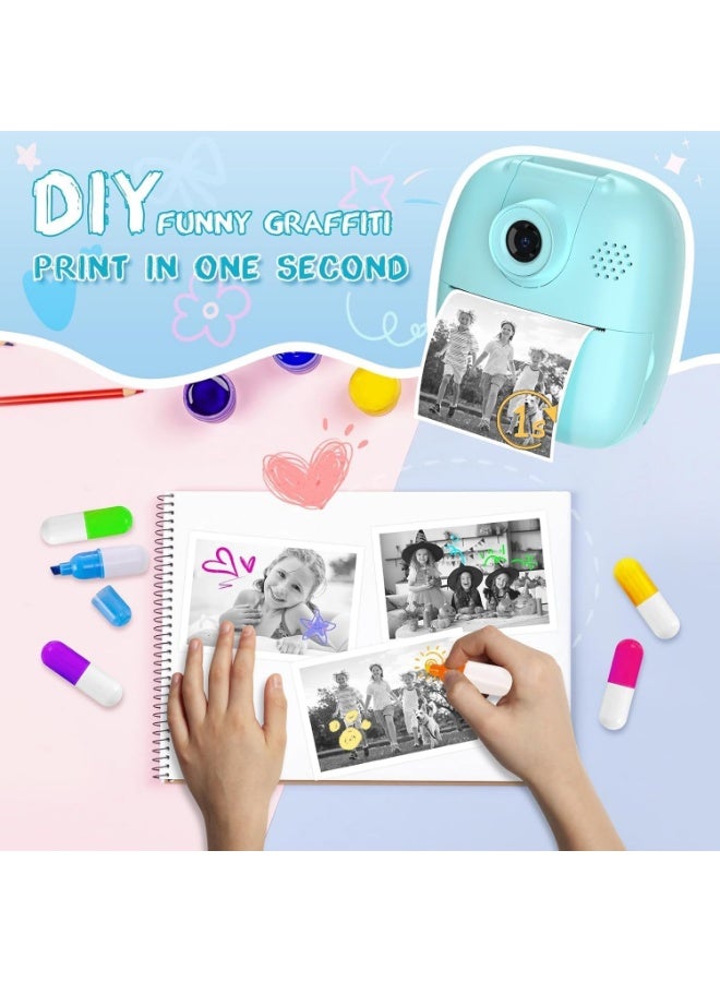 Tyonto Kids Instant Print Camera 1080P HD, Mini Digital Camera with Front & Rear Lens, 32GB TF Card, 3 Print Paper Rolls, Selfie Video MP3 & Stickers, DIY Photo Camera Gift for Boys Girls 3-12 Years - Image 2