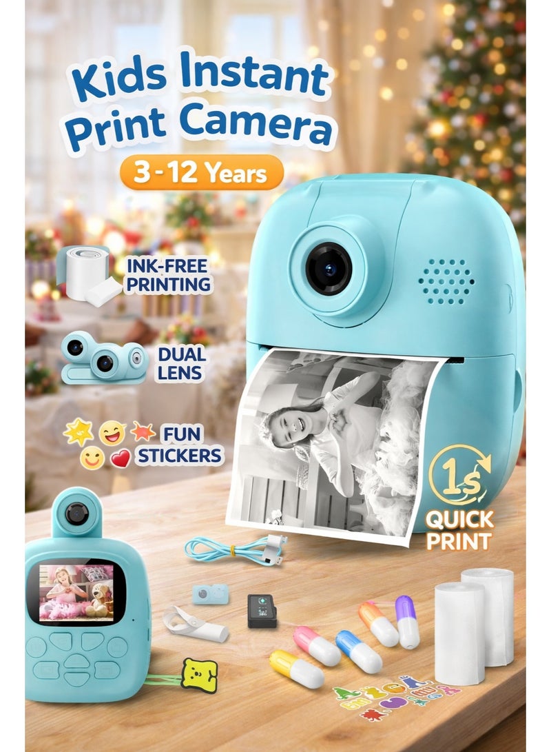 Tyonto Kids Instant Print Camera 1080P HD, Mini Digital Camera with Front & Rear Lens, 32GB TF Card, 3 Print Paper Rolls, Selfie Video MP3 & Stickers, DIY Photo Camera Gift for Boys Girls 3-12 Years - Image 1