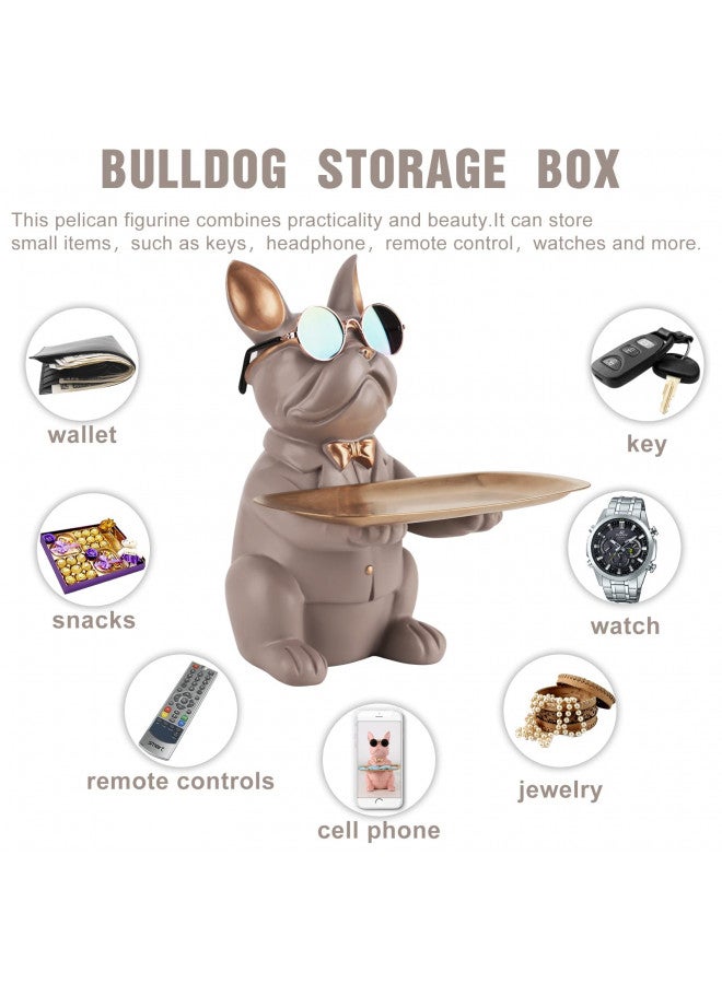 suruim French Bulldog Gifts Key Holder Candy Dish Tray Home Decor Resin Butler Statue Key Bowl Entryway Table Frenchie Dog Sculpture Dining Table Decor Office Small Object Tray (Brown) - Image 1
