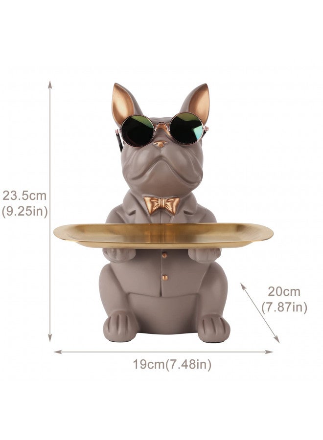 suruim French Bulldog Gifts Key Holder Candy Dish Tray Home Decor Resin Butler Statue Key Bowl Entryway Table Frenchie Dog Sculpture Dining Table Decor Office Small Object Tray (Brown) - Image 3