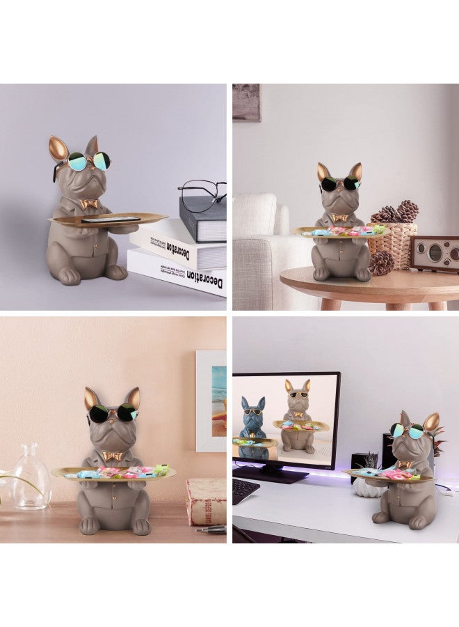 suruim French Bulldog Gifts Key Holder Candy Dish Tray Home Decor Resin Butler Statue Key Bowl Entryway Table Frenchie Dog Sculpture Dining Table Decor Office Small Object Tray (Brown) - Image 4