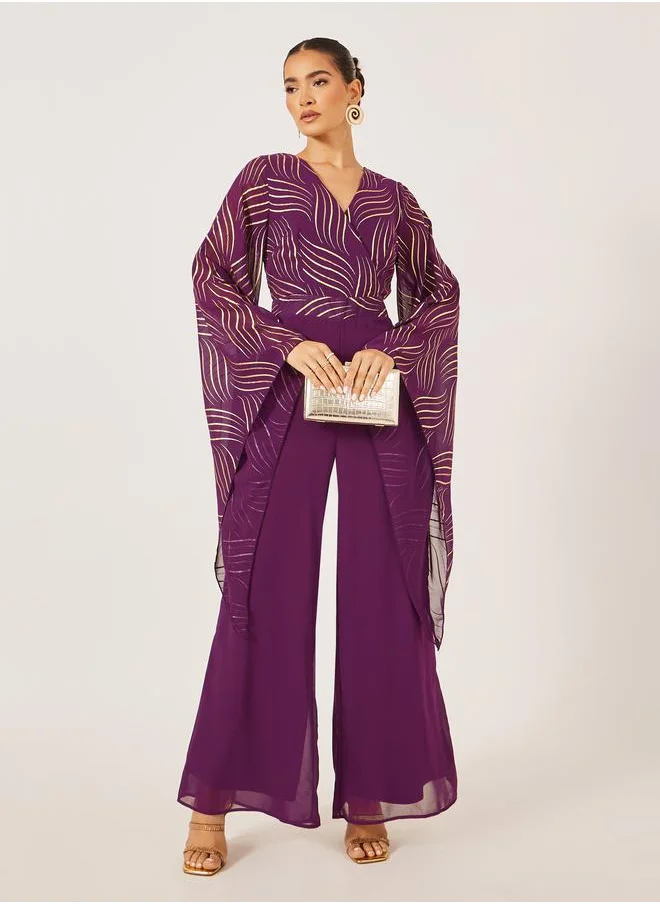 ستايلي Styli Purple Printed Wide Leg Jumpsuit